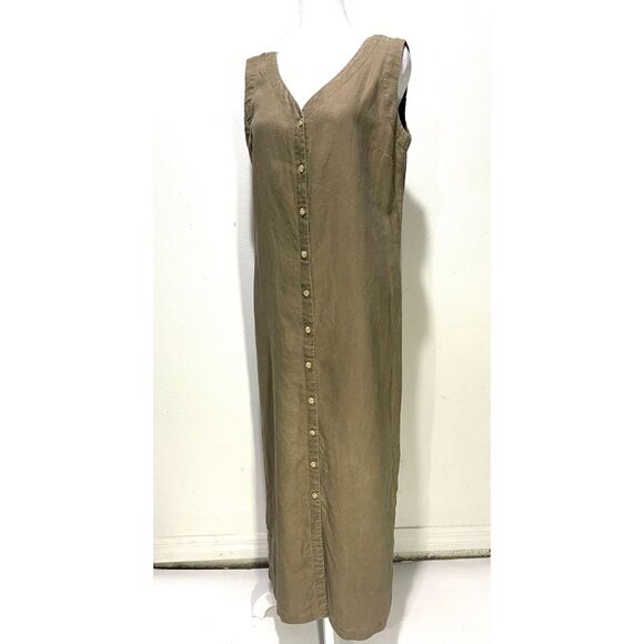Rafaella linen maxi dress lagenlook classic button down brown casual women 8 - Picture 1 of 8